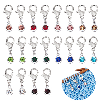 20Pcs 10 Colors Alloy Glass Pendant Stitch Markers, Crochet Lobster Claw Clasp Charms, Mixed Color, 3cm, 2pcs/color