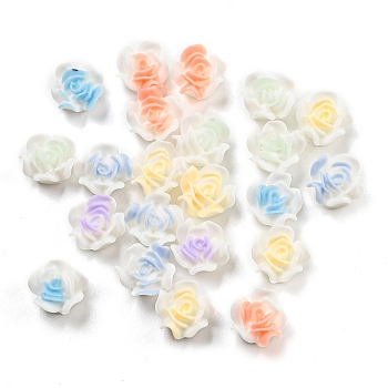 Luminous Opaque Epoxy Resin Decoden Cabochons, Glow in the Dark Rose Flower, Mixed Color, 10.5x10.5x6mm