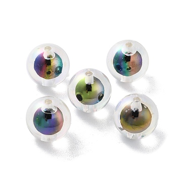 UV Plating Rainbow Iridescent Acrylic Beads, Bead in Bead, Round, Colorful, 15.5x15mm, Hole: 2mm