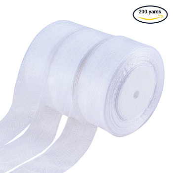 Organza Ribbon, White, 1-1/2 inch(38~40mm), about 50yards/roll, 4rolls/group