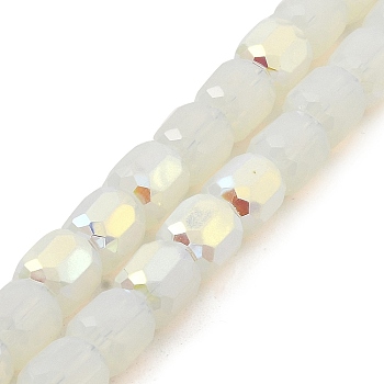 Frosted Imitation Jade Glass Beads Strands, AB Color Plated, Faceted, Column, White, 8.5x8mm, Hole: 1.5mm, about 68pcs/strand, 22.64''(57.5cm)