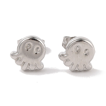 304 Stainless Steel Octopus Stud Earrings for Women, Stainless Steel Color, 9x8.5mm