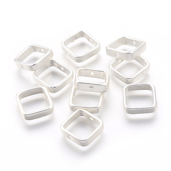 Brass Bead Frames, Long-Lasting Plated, Lead Free & Cadmium Free & Nickel Free, Square, Matte Style, 925 Sterling Silver Plated, 13x13x4mm, Hole: 1.4mm, Inner Size: 10mm