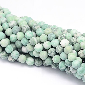 Round Natural Green Spot Jasper Bead Strands, Frosted, 8mm, Hole: 1mm, about 49pcs/strand, 15.74 inch