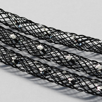Mesh Tubing, Plastic Net Thread Cord, with Silver Vein, Black, 4mm, 50 yards/Bundle