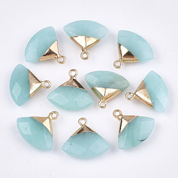 Electroplate Natural White Jade Pendants, with Brass Findings, Faceted, Triangle, Dyed, Golden, 17~18x19~20x6~7mm, Hole: 1.8mm
