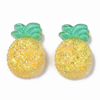 Transparent Resin Decoden Cabochons, with Glitter Powder, Pineapple, Gold, 23.5x16x8.5mm