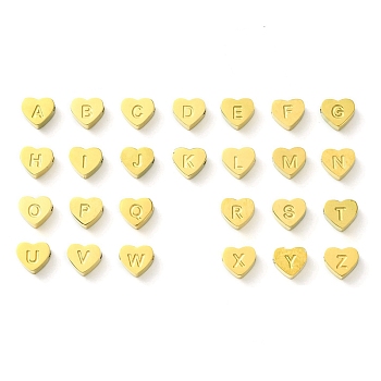 Ion Plating(IP) 316L Surgical Stainless Steel Beads, Love Heart with Letter Bead, Real 18K Gold Plated, 5.5x6.5x2.5mm, Hole: 1.4mm, 1pc/style, 26 style, 26pcs/set