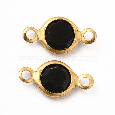 Real 18K Gold Plated Black Flat Round 304 Stainless Steel Links