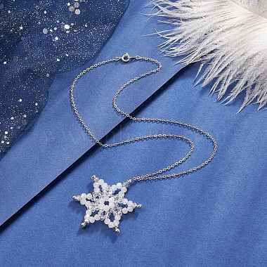 Synthetic Hematite & Glass Beaded Snowflake Pendant Necklace(NJEW-JN04272)-2