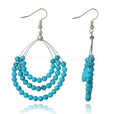 Trendy Synthetic Turquoise Beaded Earrings for Girls(X-EJEW-PJE690)-2
