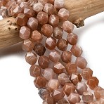 Natural Peach Moonstone Beads Strands, Star Cut Round Beads, Faceted, 9~10x9~10x9~10mm, Hole: 1~1.4mm, about 38~40pcs/strand, 14.88''15.08''(37.8~38.3cm)(G-Z119-A18-03)