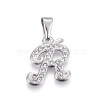 304 Stainless Steel Pendants, with Rhinestone, Letter, Letter.R, 19x16.5x2mm, Hole: 3~3.5x7.5~8mm(X-STAS-F202-16P-R)