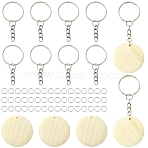 DIY Keychain Making Kits, including Blank Natural Wood Circle Pendants,Iron Split Key Rings and Open Jump Rings, Bisque, 35x5mm, Hole: 2mm, 50pcs(DIY-YW0017-21)