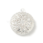 Flat Round Brass Hollow Locket Pendants, Flower Charms, Rack Plating, Long-Lasting Plated, Lead Free & Cadmium Free, 925 Sterling Silver Plated, 23.5x20x5.5mm, Hole: 1.5mm, Inner Diameter: 14mm(KK-K414-11B-S)