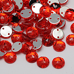 Sew on Rhinestone, Taiwan Acrylic Rhinestone, Two Holes, Garments Accessories, Faceted, Half Round/Dome, Red, 10x4mm, Hole: 1mm(ACRT-M008-10mm-03)