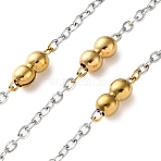 304 Stainless Steel Cable Chains with Beads, Ion Plating(IP), Soldered, with Spool, Golden & Stainless Steel Color, 3x2.5x0.5mm(CHS-F020-10GP)