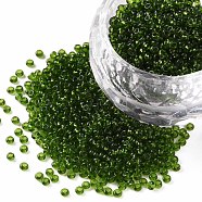 11/0 Grade A Transparent Glass Seed Beads, Round, Lawn Green, 2x1.5mm, Hole: 0.8mm, about 3000pcs/50g(X-SEED-Q006-F25)