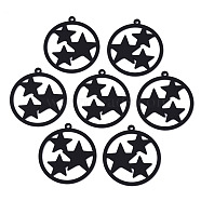 Spray Painted Alloy Pendants, Cadmium Free & Nickel Free & Lead Free, Flat Round with Star, Black, 34x31x1.5mm, Hole: 1.6mm(PALLOY-S125-080A-NR)