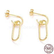 925 Sterling Silver Dangle Stud Earrings, with Ear Nuts, Oval, Golden, 25.5mm, Pin: 0.6mm(EJEW-H110-10G)