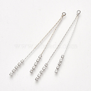Brass Chain Tassel Big Pendants, for DIY Jewelry Making, with Cubic Zirconia, Clear, Real Platinum Plated, 61x2x2mm, Hole: 1mm(X-KK-T032-167P)