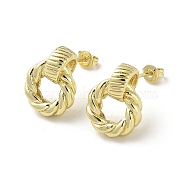 Twist Donut Rack Plating Brass Stud Earrings, Cadmium Free & Lead Free, Real 18K Gold Plated, 17.5x14mm(EJEW-M240-02G)