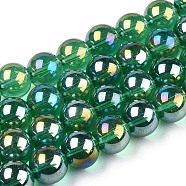 Electroplate Transparent Glass Beads Strands, AB Color Plated, Round, Sea Green, 8~8.5mm, Hole: 1.5mm, about 51~53pcs/strand, 14.96 inch~15.55 inch(38~39.7cm)(GLAA-T032-T8mm-AB21)