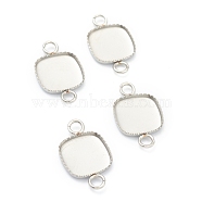 304 Stainless Steel Cabochon Connector Settings, Lace Edge Bezel Cups, Square, Stainless Steel Color, 16.5x10x1.6mm, Hole: 1.9mm, Tray: 9.2x9.2mm(STAS-H143-28P)