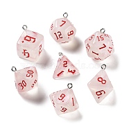 7Pcs 7 Styles Transparent Resin Polyhedral Dice Pendants Set, Multi-Sided Dice Charms with Platinum Plated Iron Loops, Mixed Shapes, Red, 20~28x19~24x17~24mm, Hole: 2mm, 1pc/style(RESI-A029-01L)