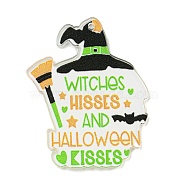 Halloween Themed Double-sided Printed Acrylic Pendants, Word & Hat, Lime, 39.5x31x2mm, Hole: 1.6mm(OACR-L017-02D)