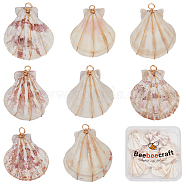 20Pcs Natural Scallop Shell Dyed Pendants, Shell Charms with Real 18K Gold Plated Eco-Friendly Copper Wire Wrapped, Pink, 47.5~50x36~37.5x8.5~10.5mm, Hole: 4mm(FIND-BBC0003-15)