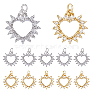 12Pcs 2 Colors Brass Micro Pave Clear Cubic Zirconia Pendants, with Jump Ring, Heart Charm, Mixed Color, 17x17x3mm, Hole: 3.5mm, 6pcs/color(KK-DC0003-34)