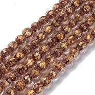 Handmade Gold Sand Lampwork Beads Strands, Round, Sienna, 10.5x9.5mm, Hole: 1.6mm, about 30pcs/strand, 11.26 inch(28.6cm)(LAMP-C010-01D)