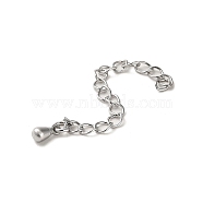 Rack Plating Brass Curb Chain Extender, End Chains with Teardrop Drop, Real Platinum Plated, 56mm(KK-Q807-13P)