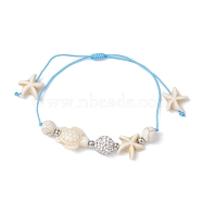 Starfish & Turtle Synthetic Turquoise(Dyed & Heated)  and Magnesite Braided Bead Bracelets, Adjustable Polymer Clay Rhinestone Nylon Thread Bracelets for Women, Inner Diameter: 3/4~3-1/8 inch(2~8cm)(BJEW-JB09818-02)