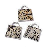 Natural Dalmatian Jasper Pendants, Handbag Charms, with Rack Plating Platinum Tone Brass Findings, Cadmium Free & Lead Free, 34x29.5x3mm, Hole: 6x11mm(G-G977-04P-04)