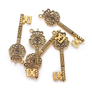 Tibetan Style Zinc Alloy Key Big Pendants, Lead Free,  Cadmium Free and Nickel Free, Antique Golden, 70x22.5x2mm, Hole: 3mm(PALLOY-EA10926Y-AG-NF)
