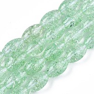 Transparent Crackle Glass Beads Strands, Dyed & Heated, Oval, Light Green, 13x8mm, Hole: 1.2mm, about 30pcs/strand, 15.75''(40cm)(X-GLAA-S192-B-010E)