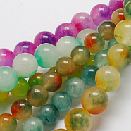 Two Tone Natural Jade Bead Strands, Dyed, Round, Mixed Color, 14mm, Hole: 2mm, about 28pcs/strand, 15.3 inch(G-R165-14mm-M1)