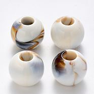 Acrylic Large Hole Beads, Imitation Gemstone Style, Rondelle, Floral White, 28.5x26mm, Hole: 10mm, about 43pcs/500g(OACR-R074-03B-03)
