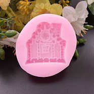 Food Grade Silicone Molds, Fondant Molds, For DIY Cake Decoration, Chocolate, Candy, UV Resin & Epoxy Resin Jewelry Making, House, Hot Pink, 58x52x13mm, Inner Size: 35x33mm(DIY-L006-30)