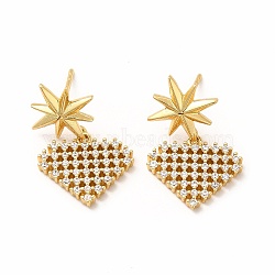 Rack Plating Brass Micro Pave Cubic Zirconia Stud Earrings, Long-Lasting Plated Heart Dangle Earring for Women, Lead Free & Cadmium Free, Real 18K Gold Plated, 24.5x15.5mm, Pin: 0.8mm(EJEW-H091-29G)