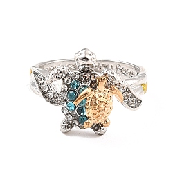 Two Tone Alloy Sea Turtles Finger Ring with Rhinestone for Women, Platinum & Golden, US Size 6 3/4(17.1mm)(RJEW-I080-01PG)