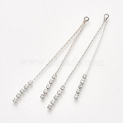 Brass Chain Tassel Big Pendants, for DIY Jewelry Making, with Cubic Zirconia, Clear, Real Platinum Plated, 61x2x2mm, Hole: 1mm(X-KK-T032-167P)