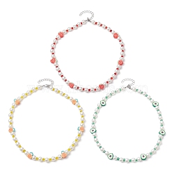 3Pcs 3 Style Fruit Polymer Clay & Glass Seed & Acrylic Pearl Beaded Necklaces Set, Strawberry & Pineapple & Avocado, Mixed Color, 16.42 inch(41.7cm), 1Pc/style(NJEW-JN04582)