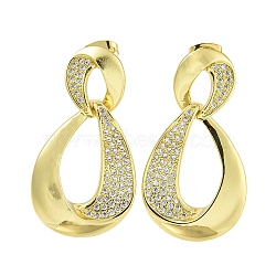 Teardrop Brass Clear Cubic Zirconia Dangle Stud Earrings, Lead Free & Cadmium Free, Real 18K Gold Plated, 33x19.5mm(EJEW-Q390-05G)