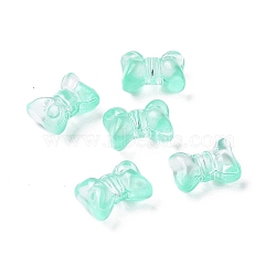 Transparent Spray Painted Glass Beads, Bowknot, Aquamarine, 10x14x8mm, Hole: 1mm(GLAA-I050-11F)