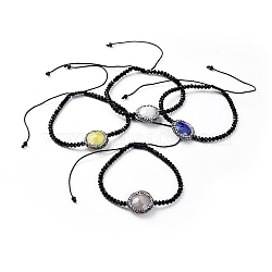 Faceted Rondelle Glass Braided Bead Bracelets, with Flat Round Electroplate Glass Beads, with Rhinestone, Nylon Thread Cord and Burlap Bag, Mixed Color, 2-1/8 inch~3-7/8 inch(5.5~10cm)(BJEW-JB04808-M)