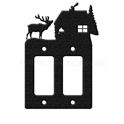 Iron Light Switch Decorations, with Screws, Rectangle with Deer & House, Black, 18.8x11.9cm(AJEW-WH0197-009)