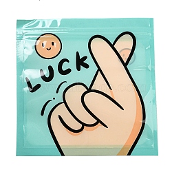 Square Plastic Packaging Zip Lock Bags, with Cartoon Hand Pattern, Top Self Seal Pouches, Turquoise, 13.3x13.5x0.15cm, Unilateral Thickness: 2.5 Mil(0.065mm)(OPP-K001-06C)